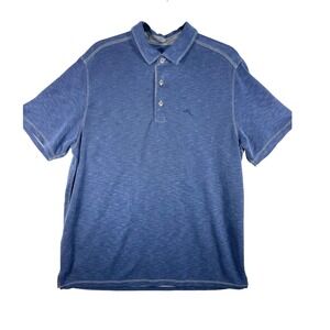 Tommy Bahama Polo Shirt Soft Touch Blue Dolphin‎ Logo Men's Large Short Sleeve
